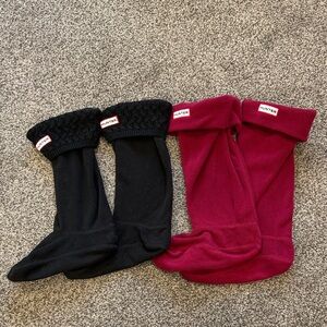 2 Pair Hunter Boot Sock Inserts in Black Sweater Top and Soft Fleece Burgundy